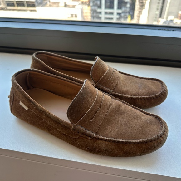 Oliver Cabell Chestnut Suede Driver Loafers - Picture 1 of 6
